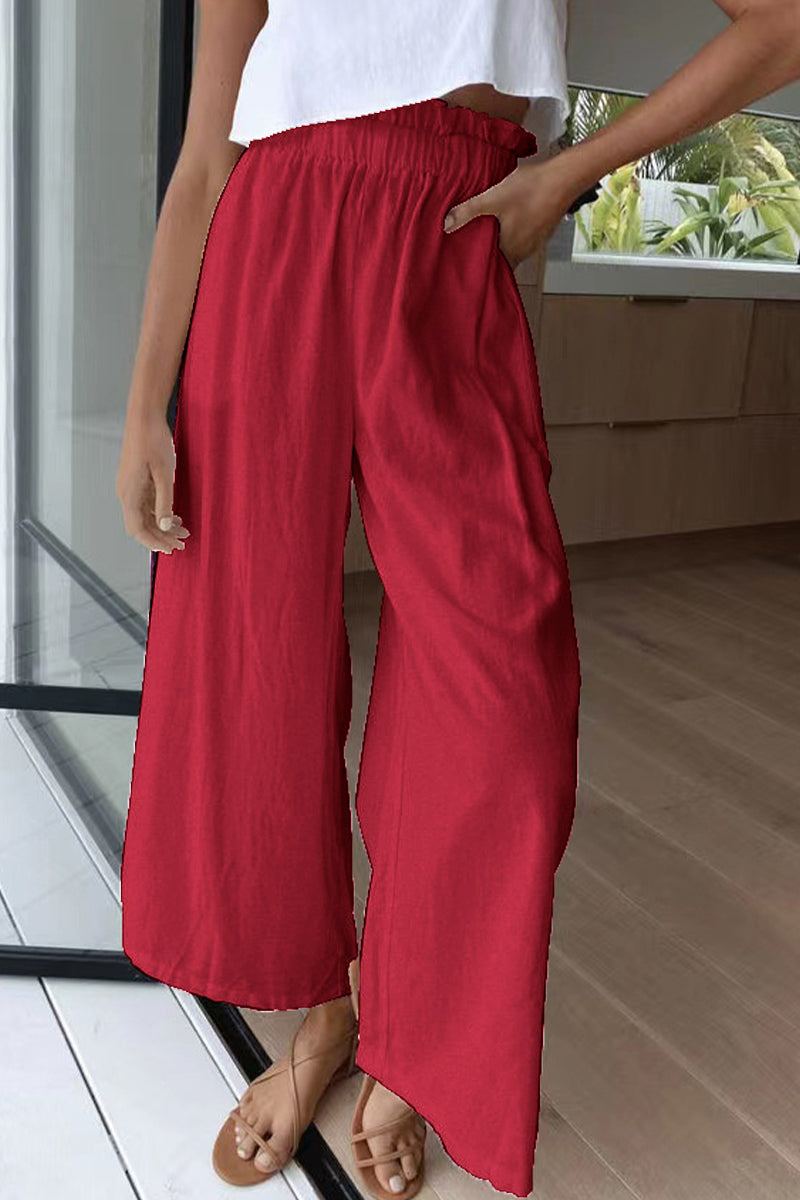 Casual Solid Solid Color Loose High Waist Wide Leg Solid Color Bottoms(8 Colors)