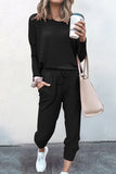 Casual Solid Asymmetrical Solid Color O Neck Long Sleeve Two Pieces