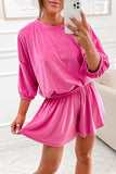 Casual Solid Color O Neck Three Quarter Two Pieces(4 Colors)