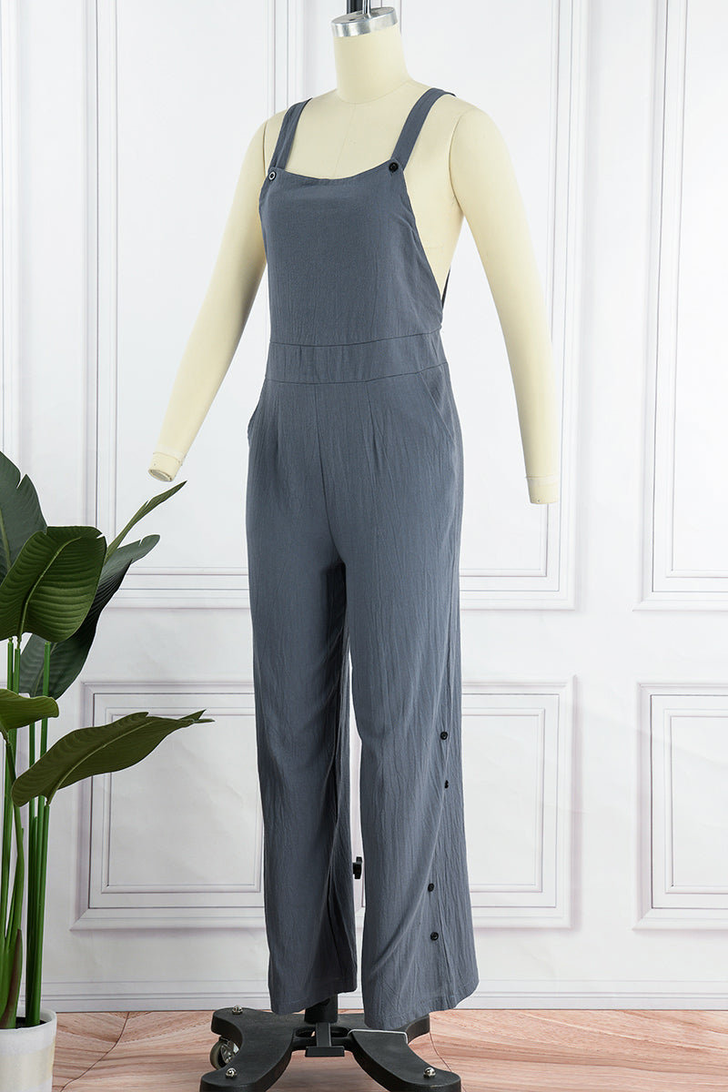Casual Solid Buckle Square Collar Regular Jumpsuits(5 Colors)