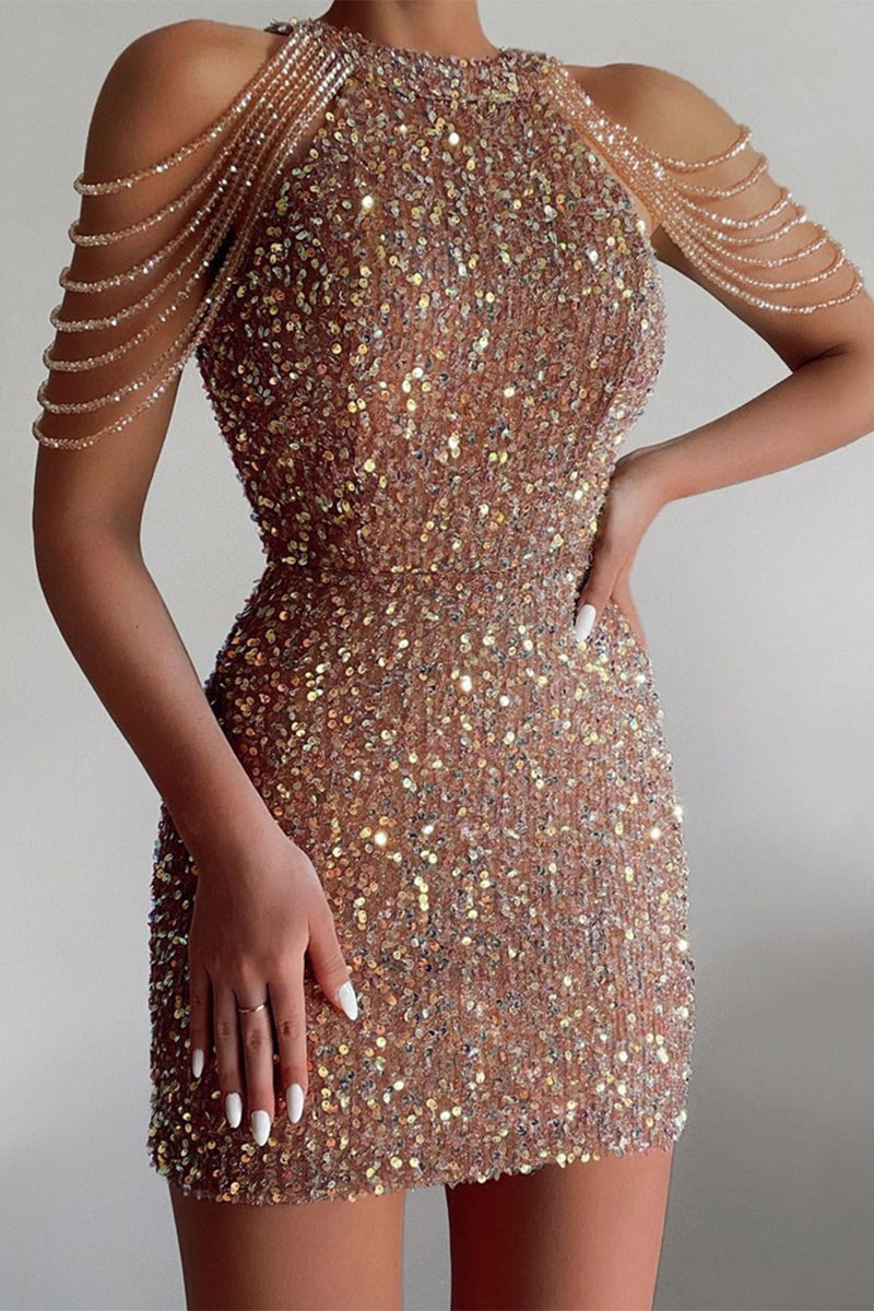 Sexy Solid Sequins Patchwork Strapless Wrapped Skirt Dresses(4 Colors)