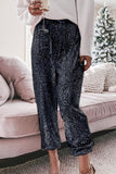 Simplicity Pantalones de patchwork Harlan de cintura alta rectos con volantes de lentejuelas sólidas (4 colores)