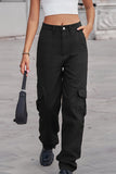 Pantalones de color sólido rectos sueltos con bolsillo de patchwork liso de calle (3 colores)