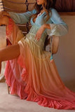 Vestidos elegantes con estampado de cuello en V y frenillo de retales con cambio gradual (3 colores)