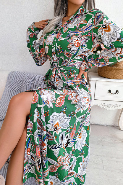 Floral Frenulum Buckle Turndown Collar One Step Skirt Dresses(3 Colors)