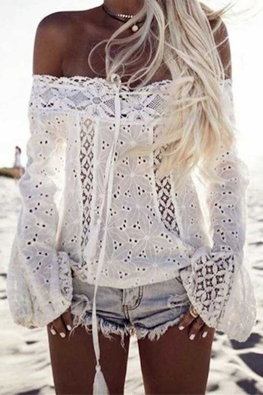 Solid Embroidered Off the Shoulder Tops