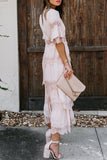Vestidos elegantes con falda de pastel y cuello en V de encaje sólido (3 colores)