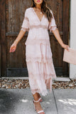 Vestidos elegantes con falda de pastel y cuello en V de encaje sólido (3 colores)