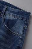 Street Solid Patchwork High Waist Skinny Denim Jeans(3 Colors)