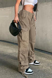 Calças retas retas de cor sólida com bolso de retalhos sólidos de rua (4 cores)
