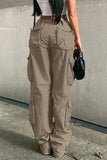 Calças retas retas de cor sólida com bolso de retalhos sólidos de rua (4 cores)