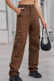 Pantalones de color sólido rectos sueltos con bolsillo de patchwork liso de calle (3 colores)