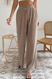 Casual simplicidade sólida dobra solta cintura alta perna larga calças de cor sólida (7 cores)