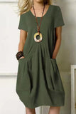 Casual Simplicity Solid Pocket O Neck Short Sleeve Dress(4 Colors)