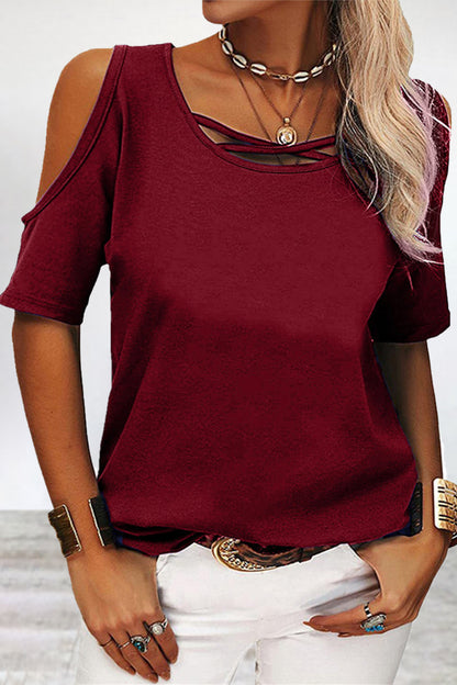 Casual Simplicity Solid Asymmetrical O Neck T-Shirts(6 Colors)