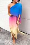 Vestidos casuais com estampa de férias patchwork gola oblíqua vestidos irregulares (16 cores)