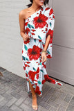 Casual Vacation Print Patchwork Oblique Collar Irregular Dress Dresses(16 Colors)