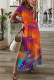 Casual Mixed Printing Patchwork Slit Printed Dress Short Sleeve Dress(8 Colors)