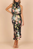 Celebrities Elegant Floral Patchwork Halter A Line Dresses