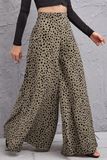 Casual estampa de leopardo solta cintura alta perna larga calças com estampa completa