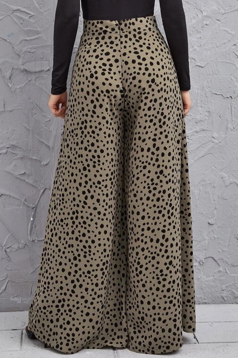 Casual Leopard Printing Loose High Waist Wide Leg Full Print Bottoms
