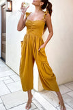 Casual Street Solid Patchwork Pocket Spaghetti Strap Straight Jumpsuits(4 Colors)