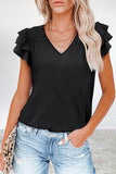 Casual Simplicity Solid Flounce V Neck T-Shirts(5 Colors)