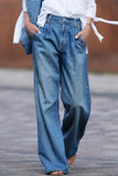 Jeans de mezclilla sueltos de cintura alta con bolsillo sólido informal de calle