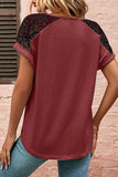 Print Lace Buttons V Neck T-Shirts(5 Colors)