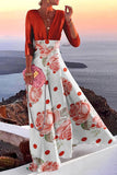 Vestidos elegantes com estampa de férias patchwork com decote em V e saia de um passo (3 cores)