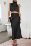 Celebrities Elegant Solid Solid Color Halter Sleeveless Two Pieces(8 Colors)