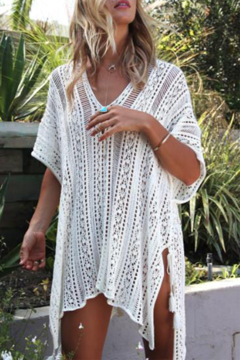 Casual Vacation Solid Hollowed Out Swimwears Cover Up