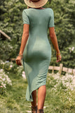 Casual Simplicity Solid Asymmetrical O Neck Dresses(4 Colors)