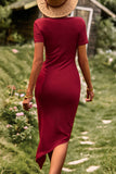 Casual Simplicity Solid Asymmetrical O Neck Dresses(4 Colors)