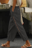 Pantalones de patchwork Harlan de cintura media sueltos ahuecados de encaje sólido informal