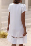 Casual Vacation Solid Hollowed Out With Belt V Neck A Line Dresses