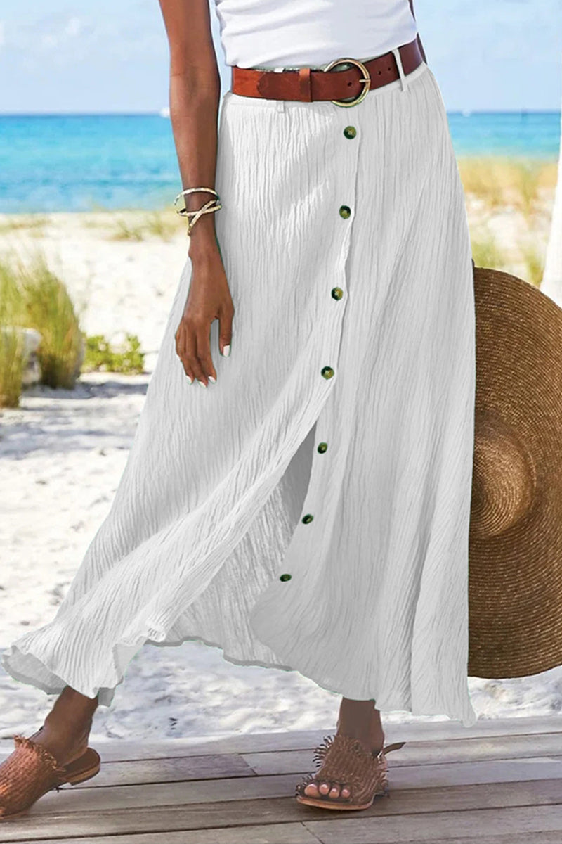 Casual Vacation Solid Buckle Loose High Waist Type A Solid Color Bottoms