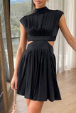Sweet Elegant Solid Ripped Mandarin Collar Waist Skirt Dresses