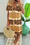 Sexy Casual Striped Leopard Patchwork V Neck Short Sleeve Dress Dresses
