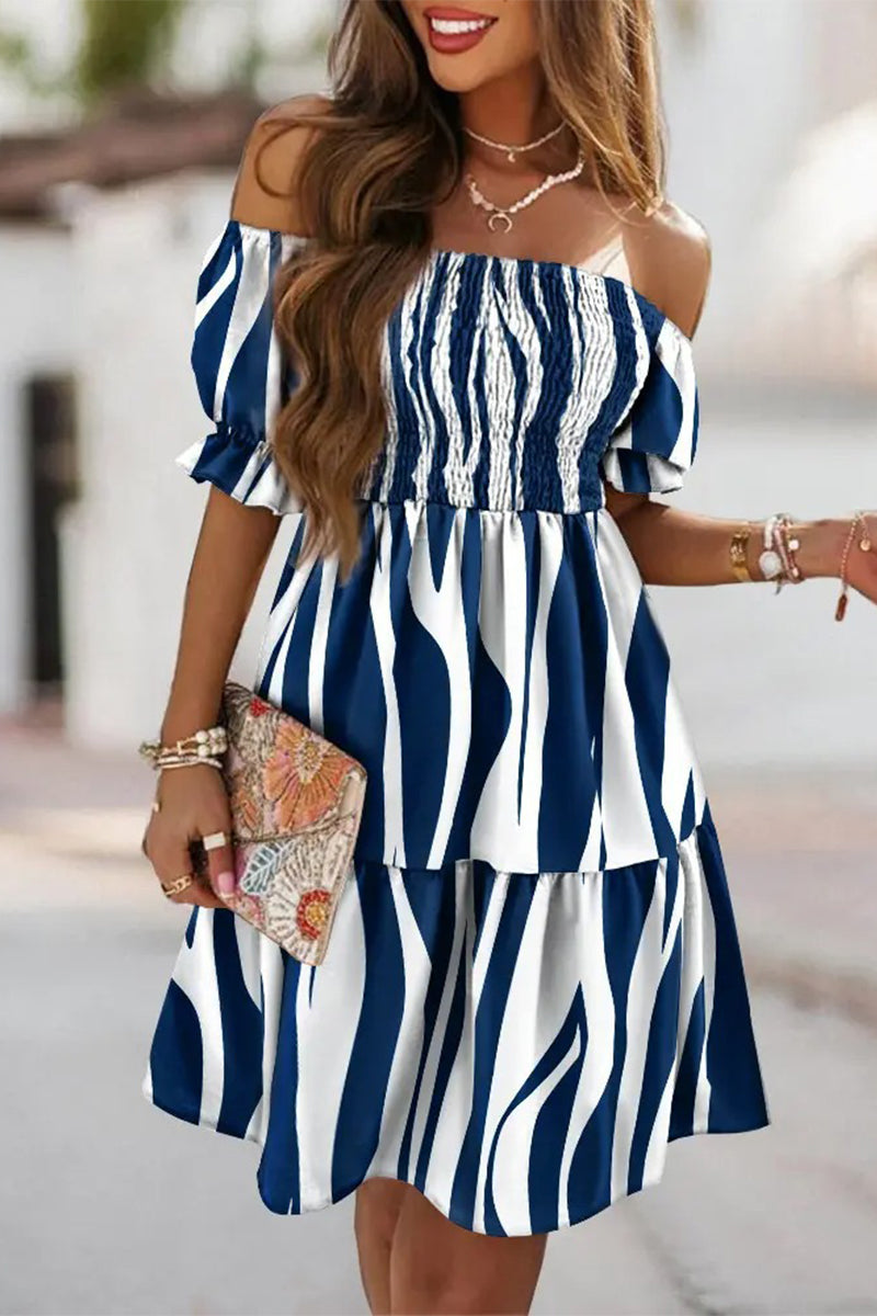 Sexy Print Patchwork Off the Shoulder Dresses