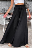 Casual Vacation Solid Stringy Selvedge Loose Mid Waist Wide Leg Solid Color Bottoms