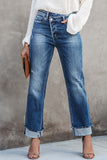 Casual Street Solid Make Old Jeans de mezclilla rectos asimétricos