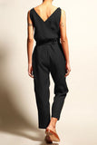 Casual College Solid Frenulum V Neck Loose Jumpsuits(4 Colors)