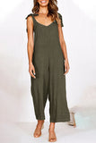 Casual Daily Solid Pocket V Neck Loose Jumpsuits(4 Colors)