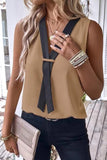 Casual Simplicity Solid Patchwork V Neck Tops(4 Colors)