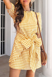 Sweet Cute Plaid Frenulum O Neck A Line Dresses(4 Colors)