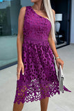 Celebrities Elegant Solid Hollowed Out Oblique Collar One Shoulder Dress Dresses(3 Colors)
