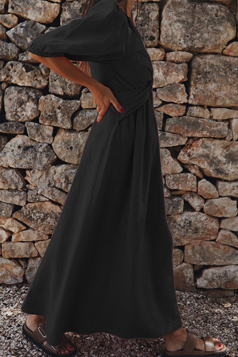 Casual Simplicity Solid V Neck Short Sleeve Dress Dresses(3 Colors)