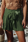 Casual férias bandagem sólida babado solto cintura alta perna larga calças de cor sólida (4 cores)