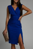 Celebrities Elegant Solid Slit Fold V Neck Evening Dress Dresses